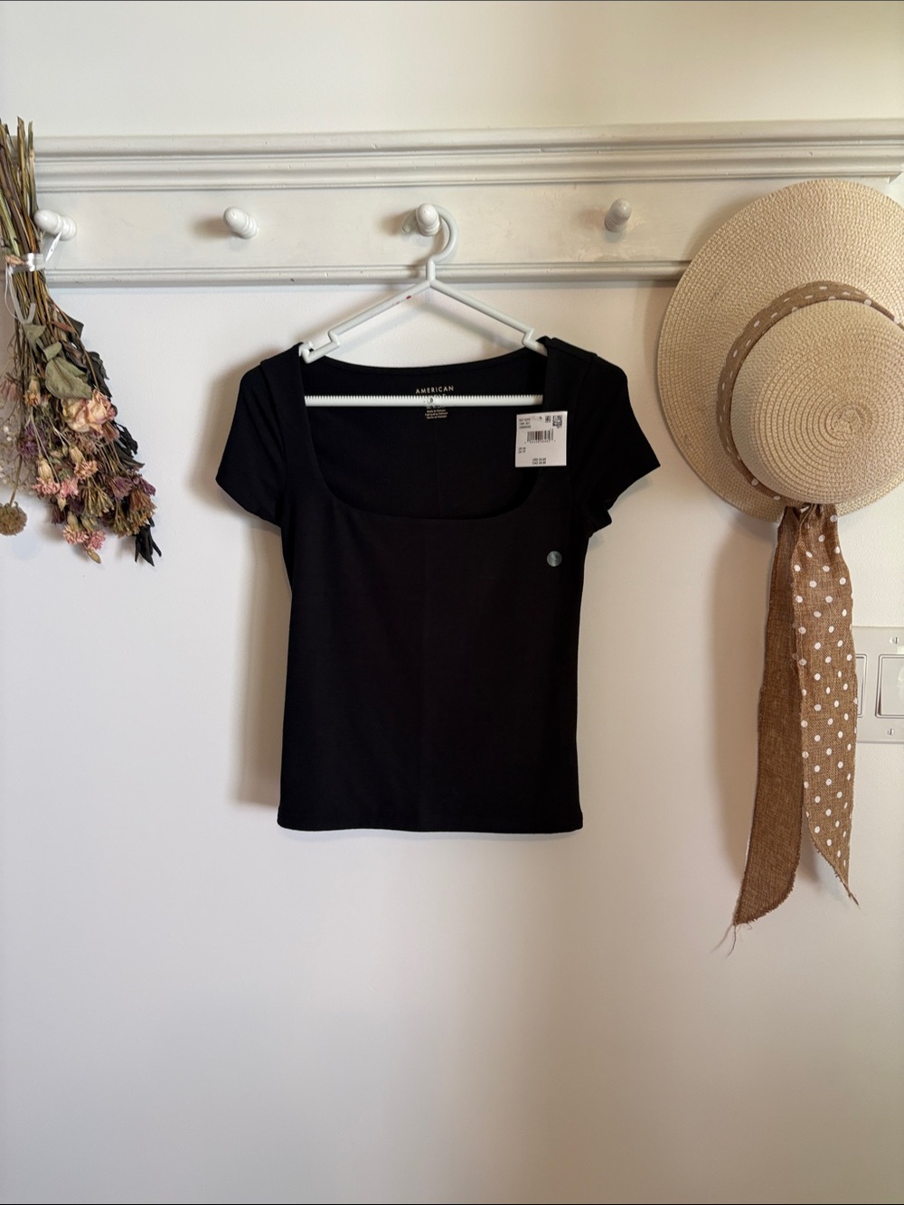 American Eagle Outfitters Black Square Neck Short Sleeve Tee